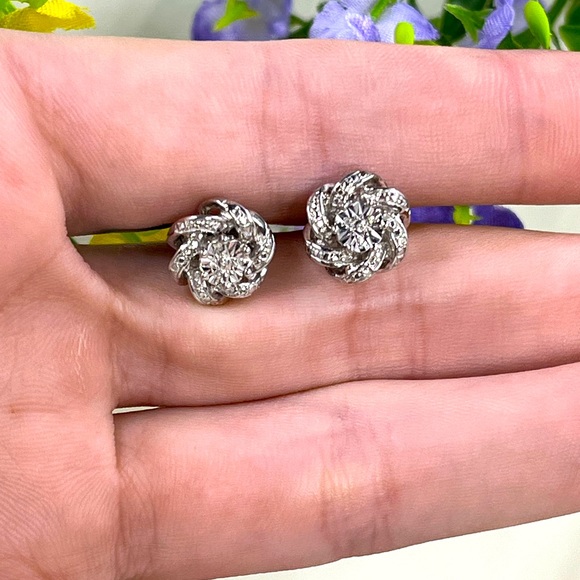 Jewelry - Diamond and 925 Sterling Vintage Infinity Knot Stud Earrings